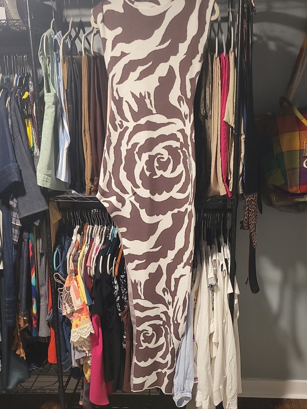 AKIRA Brown and Cream Floral Dress/Sweater